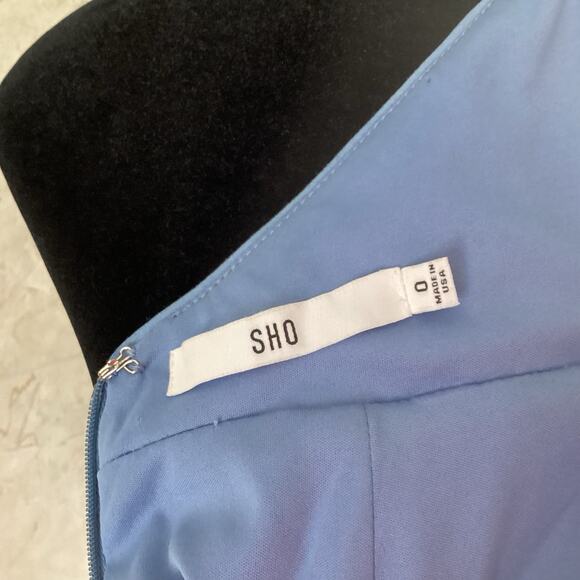 SHO by Tadashi Shoji Lara Sequin Lace Mini Dress 0 Blue Deep V Halter Cocktail - Picture 5 of 14